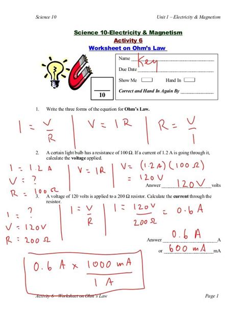 9 A Current And Resistance Answers Physics Libretexts Voltage Current And Resistance Worksheet Answers - Voltage Current And Resistance Worksheet Answers