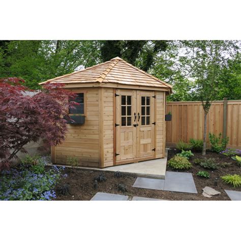 9 ft. W x 9ft. D Penthouse Cedar Wood Garden Shed with French …