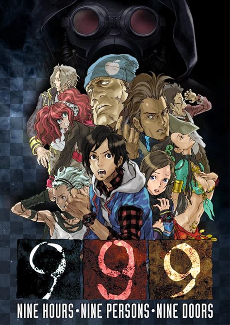 9 hours 9 persons 9 doors. 999: Nine Hours, Nine Persons, Nine Doors(JPJapanese: 極限脱出 9時間9人9の扉Romaji: Kyokugen Dasshutsu 9 Jikan 9 Nin 9 no Tobira) is a Nintendo DS room escape/ visual novel game from Chunsoft. The game has 9 people trapped on a boat for the Nonary game and they have to find a door marked with a 9 to which escape through within nine hours before the ship sinks. It is the first game in ... 