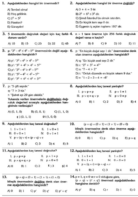 9 matematik mantık testi pdf