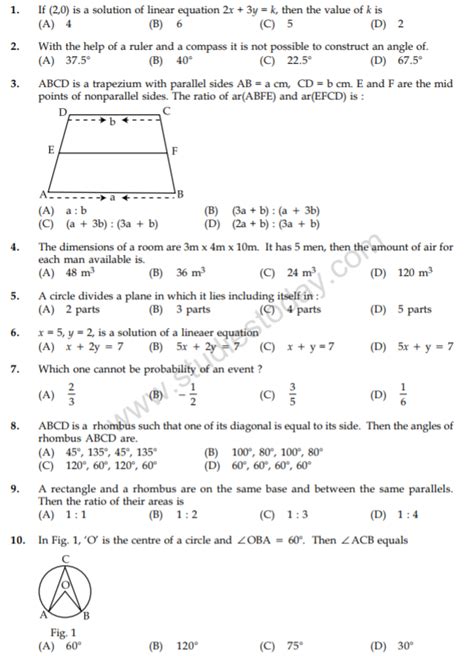 9 Maths Question Paper 2018