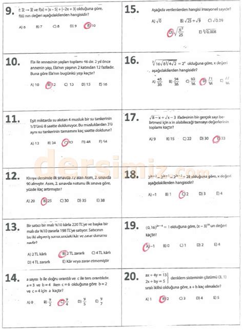 9 sınıf matematik 2 ünite alıştırmalar cevapları