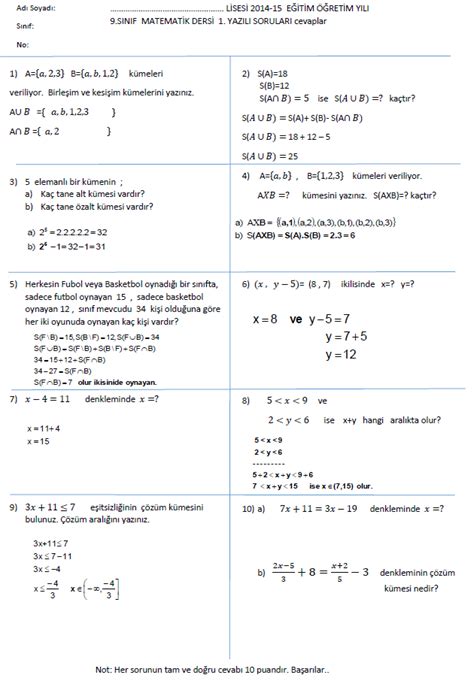 9 sınıf matematik küme soruları pdf