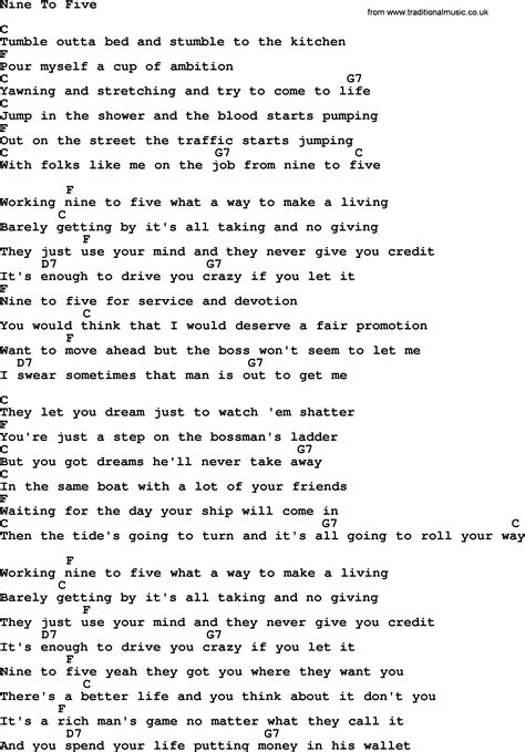 9 to 5 lyrics. Things To Know About 9 to 5 lyrics. 