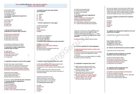 9. Sınıf Türk Dili Ve Edebiyatı 1. Dönem 1. Yazılıya Hazırlık Soruları .