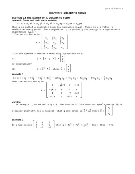 9.1 matrix of a quad form