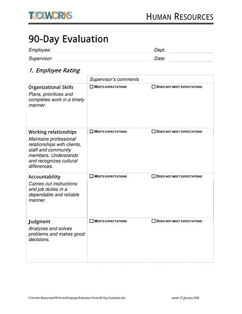 90 Day Employee Evaluation Template