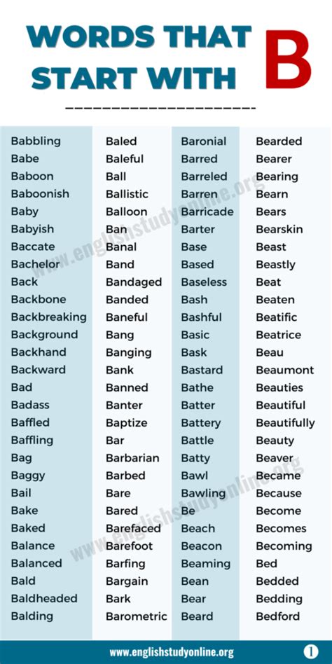 900+ Words That Start with B Amazing List of B Words English Study