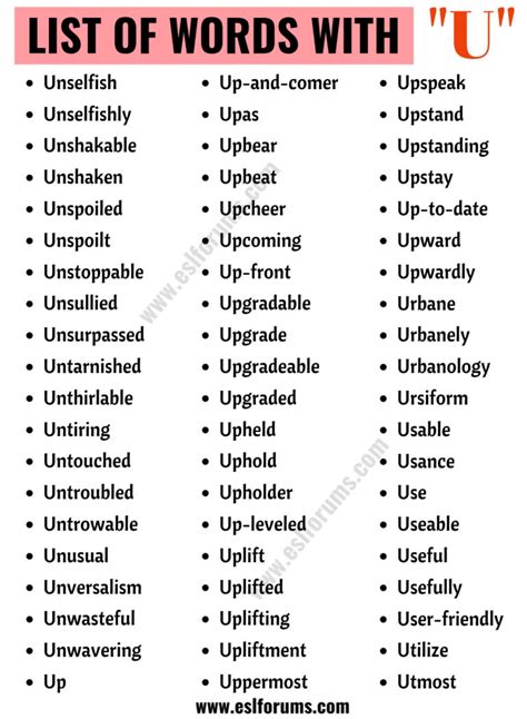 900+ Words That Start with U Useful List of Words with U ESL Forums