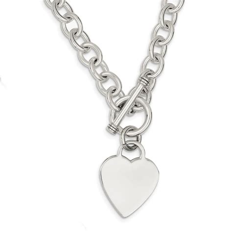 925 Sterling Silver Womens Ladies Cable Link Heart Tag Toggle