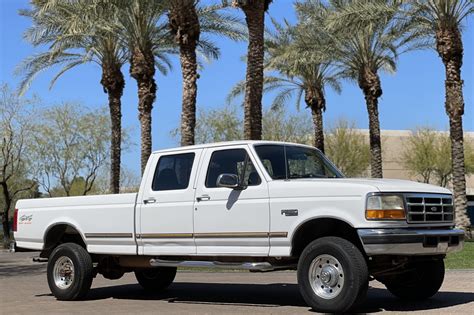 The 1997 F350 Crew Cab boasts 215 horsepower. For a more detailed look at the 1997 F350 Crew Cab specs, features and options check out Kelley Blue Book's 1997 Ford F350 Crew Cab specs page ...