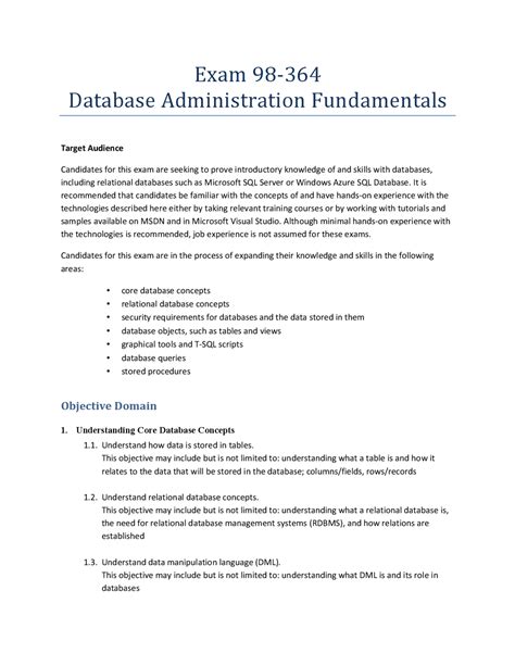 98 364 Database Administration Fundamentals Guide