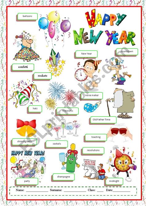 99 New Year Vocabulary English Esl Worksheets Pdf New Year S Worksheet - New Year's Worksheet