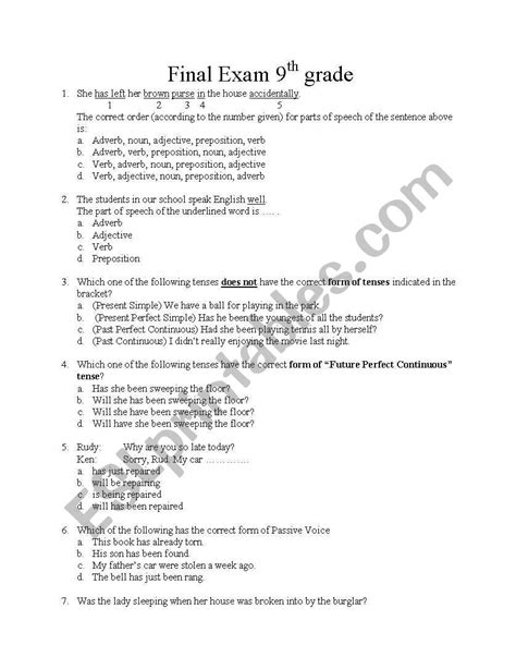 9th Grade English Final Exam Study Guide