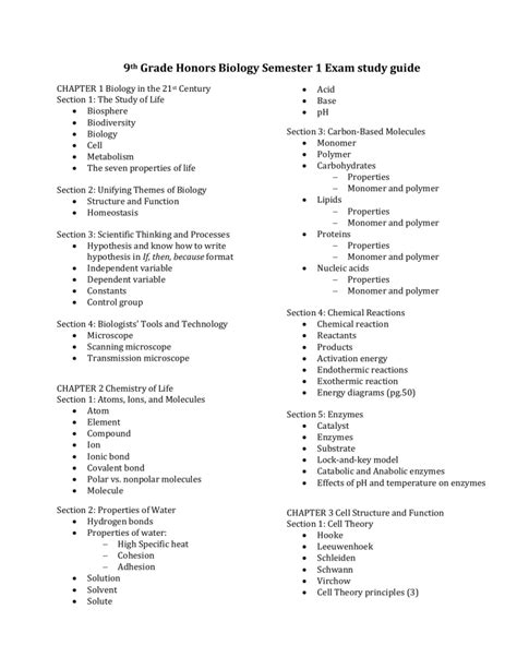 9th grade biology study guide