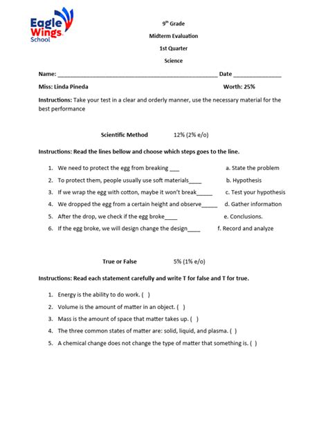 9th Grade Science Midterm Study Guide