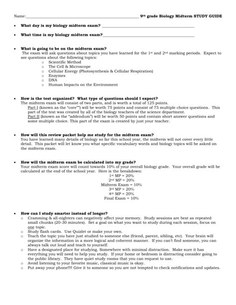 9th grade science midterm study guide