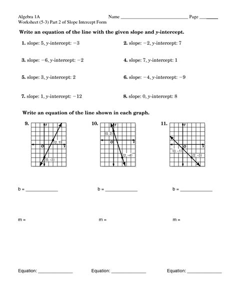 9th Grade Slope Intercept Form Worksheet With Answers Standard Form Of A Line Worksheet - Standard Form Of A Line Worksheet