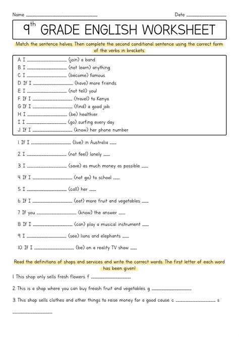 9th Grade Worksheets