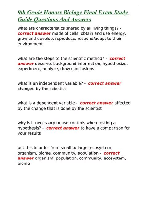 Read 9Th Biology Final Exam Review Guide Answers 