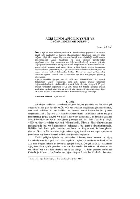 Ağri İli̇nde Aricilik Yapisi Ve Değerlendi̇rme Durumu .