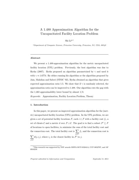 A 1.488 Approximation Algorithm for the Uncapacitated Facility …