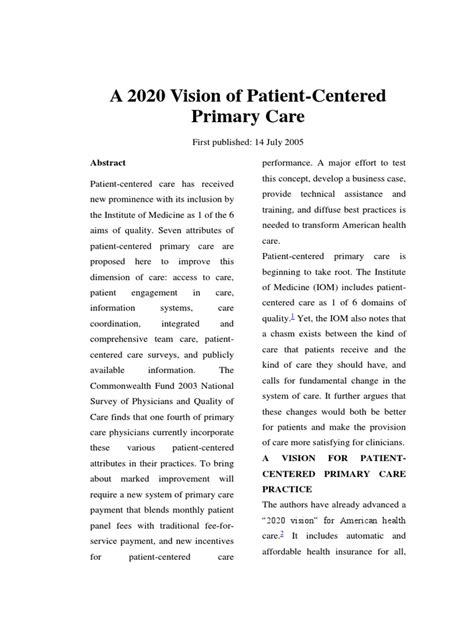 A 2020 Vision of Patient Centered