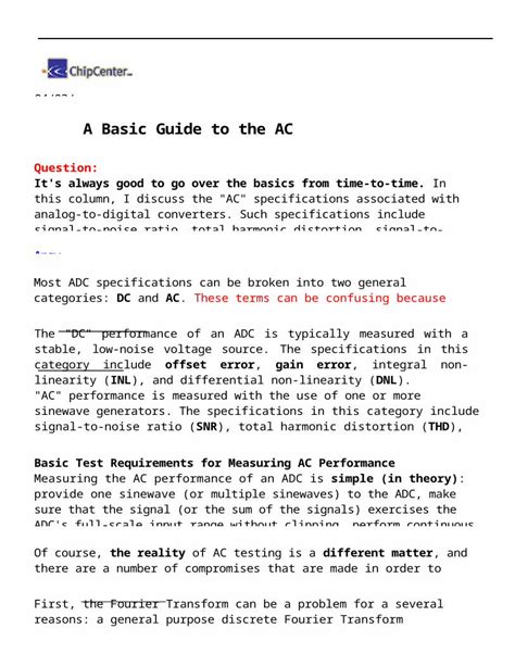 A Basic Guide to the AC Specifications of ADCs