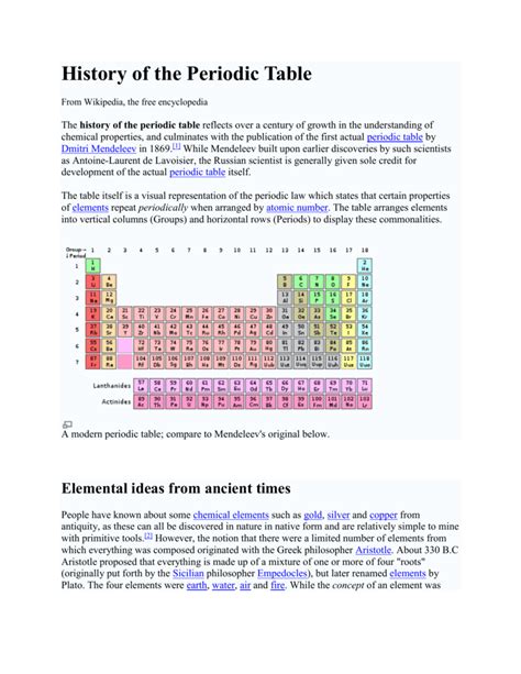 A Brief History of the Development of the Periodic Table