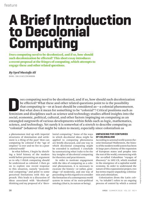 A Brief Introduction to Decolonial Compu