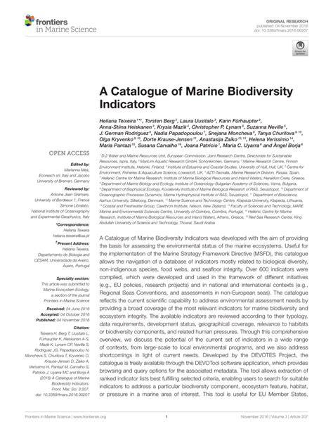 A Catalogue of Marine Biodiversity Indicators - Frontiers - raincitystudios.com