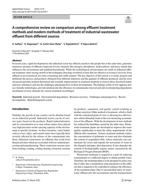A comprehensive review on comparison among effluent treatment methods ... - raincitystudios.com