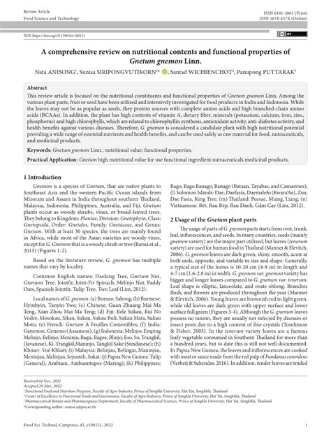 A comprehensive review on nutritional contents and functional ... - raincitystudios.com