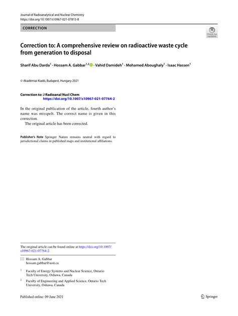 A comprehensive review on radioactive waste cycle from ... - Springer - wintechmobiles.com