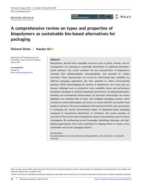 A comprehensive review on types and properties of biopolymers as ... - wintechmobiles.com