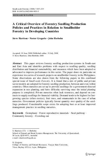 A Critical Overview of Forestry Seedling Production Policies and ... - raincitystudios.com