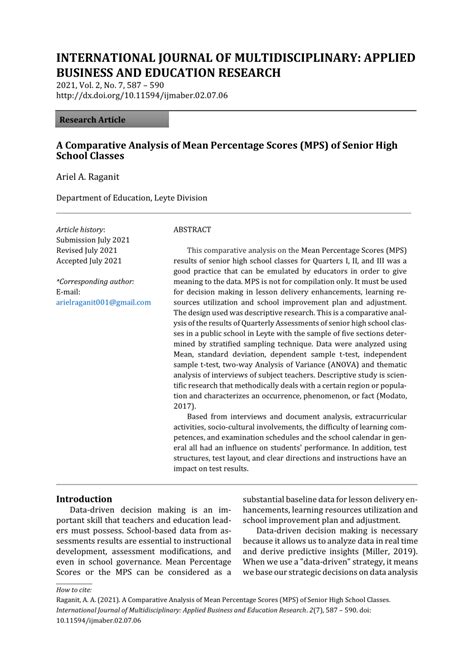 A Comparative Analysis of Mean Percentage Scores (MPS) of Senior Hi…