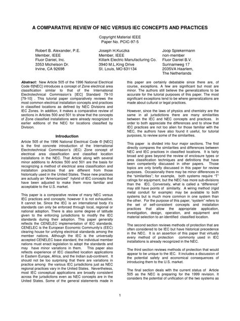 A Comparative Review of Nec Versus Iec Concepts and Practices