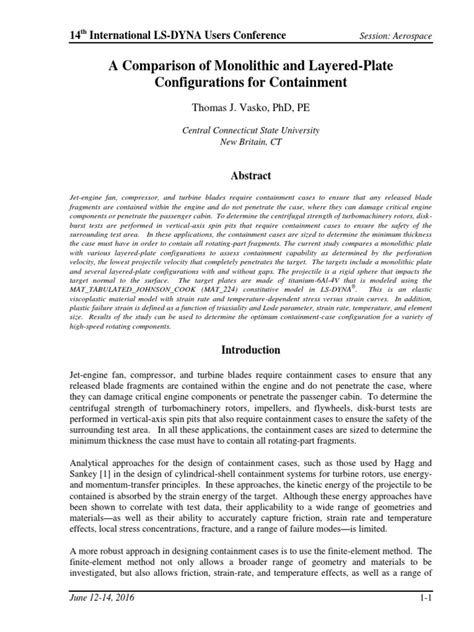 A Comparison of Monolithic and Layered Plate Configurations for Containment