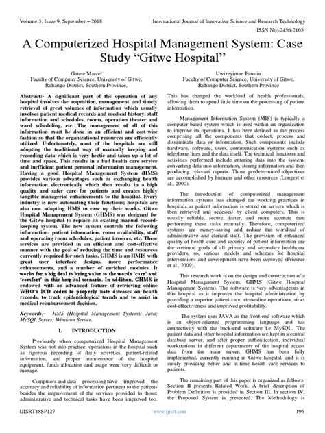 A Computerized Hospital Management System Case Study Gitwe Hospital