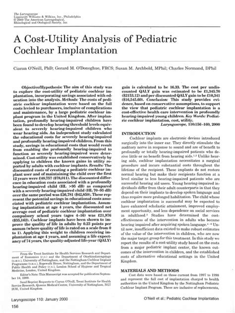 A Cost Utility Analysis of Pediatric Cochlear Implantation