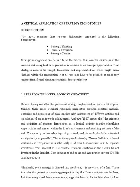 A Critical Application of Strategy Dichotomies Sam