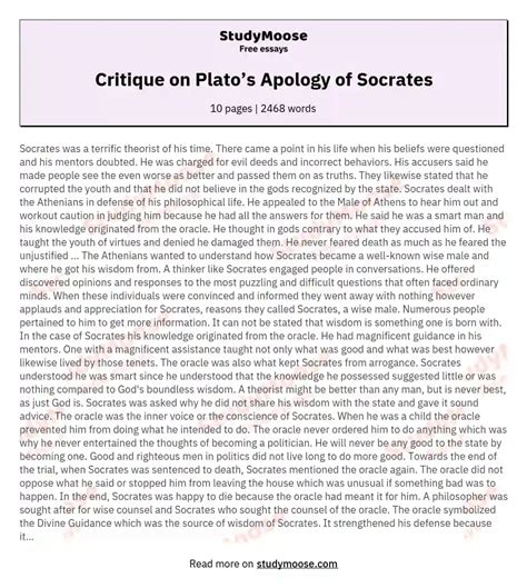 A Critique of Socrates Guilt in the Apology