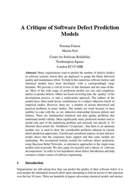 A Critique of Software Defect Prediction Models