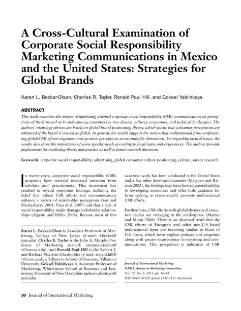 A Cross Cultural Examination of Corporate Social Responsabiltiy Marketing Communications