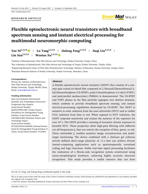 A Flexible, Broadband Optoelectronic Memristor for Neuromorphic Visual ... - muktibox.com