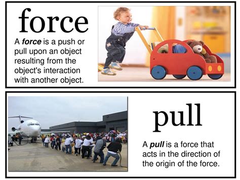 A FORCE is a push or pull upon an object resulting from the object #39 s