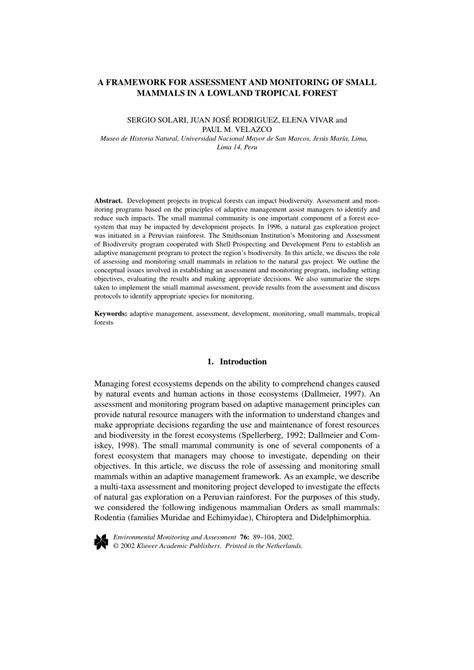 A framework for assessment and monitoring of small mammals in a lowland ... - raincitystudios.com