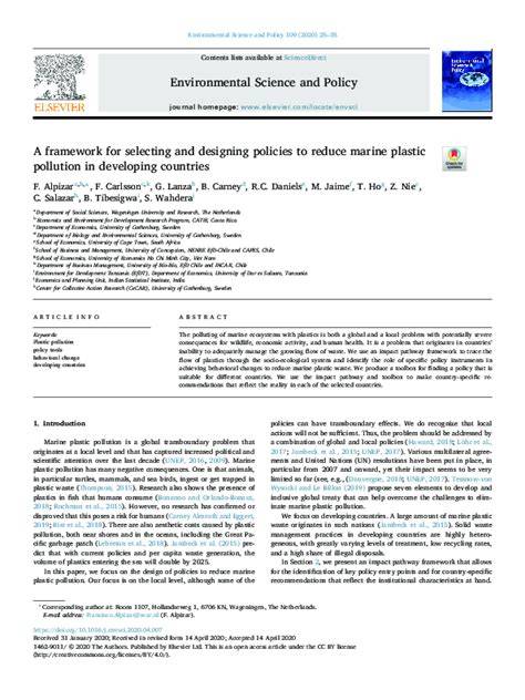 A framework for selecting and designing policies to reduce marine ... - raincitystudios.com