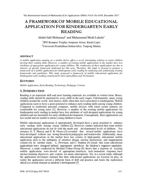 A FRAMEWORK OF MOBILE EDUCATIONAL APPLICATION FOR KINDERGARTEN EARLY READING